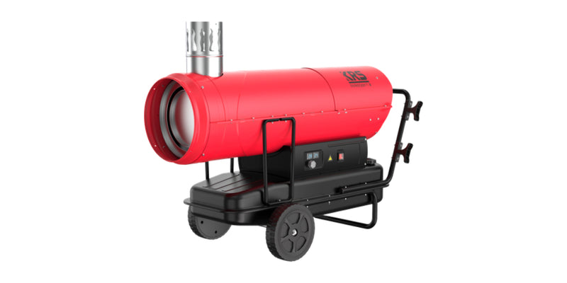 KRS HD50I indirektes Ölheizgebläse mit Tank, Rädern und Abgasanschluss