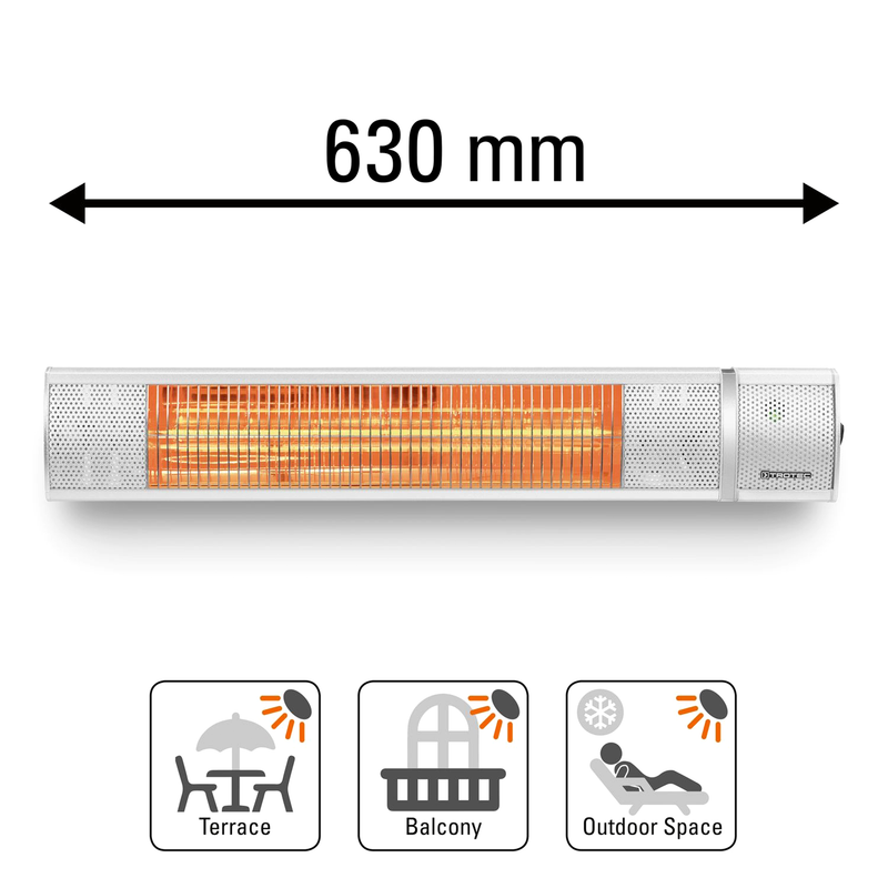 Infrarot-Heizstrahler | 2000 W | 3 Heizstufen | IP65 | blendarmes Licht | 14 m² | Trotec IR 2050