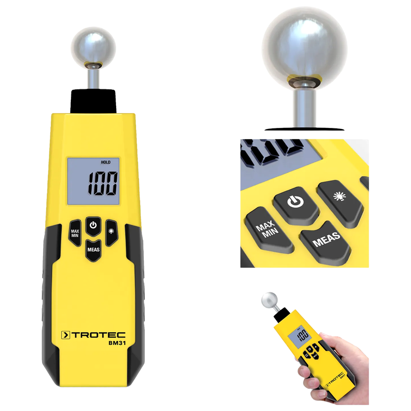 Feuchtemessgerät | 5-40 mm Eindringtiefe | zerstörungsfreie Feuchtemessung | für Wand, Boden & Decke | Trotec BM31