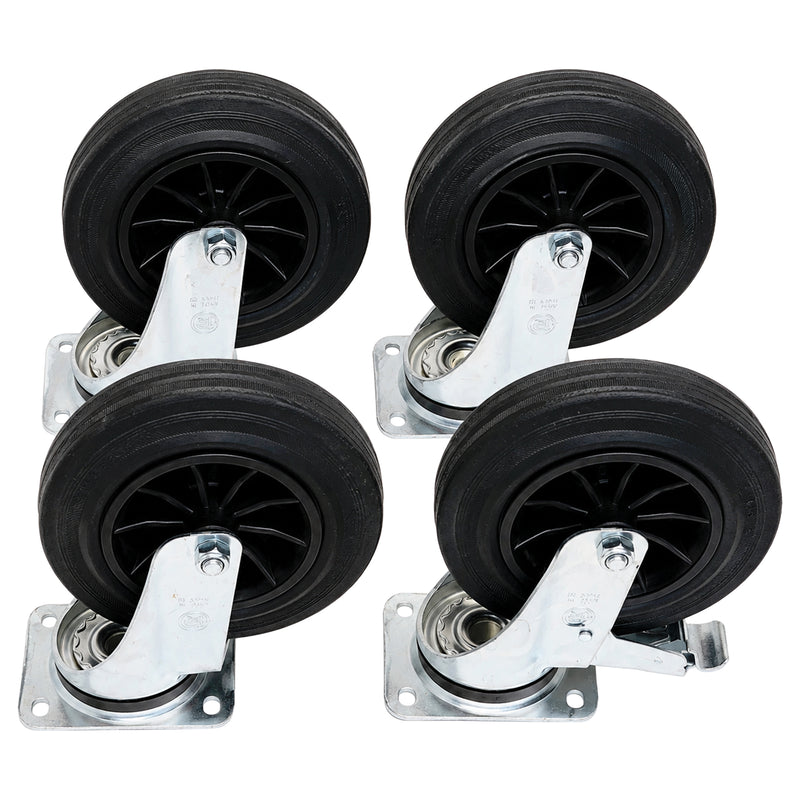 Lenkrollen-Set komplett | 200 mm | Kunststoff-Felgen | mit Bremse | für 600 & 800 Liter Stahlcontainer | VERWO