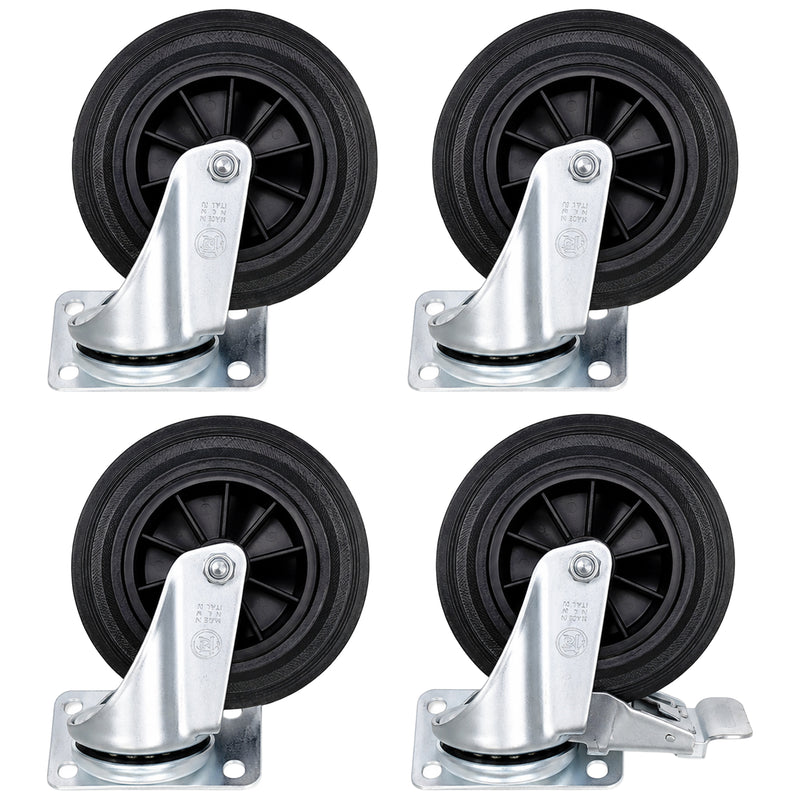 Lenkrollen-Set komplett | 200 mm | Kunststoff-Felgen | mit Bremse | für 600 & 800 Liter Stahlcontainer | VERWO