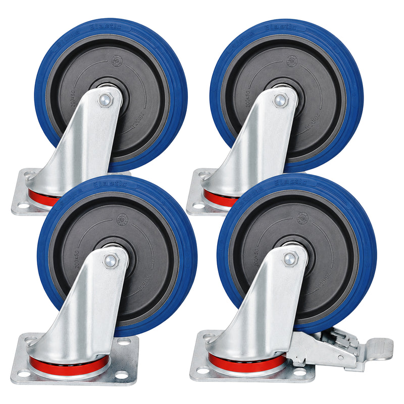 Lenkrollen-Set komplett | 200 mm | verstärkte Bauweise | mit Bremse | für 600 & 800 Liter Stahlcontainer | VERWO