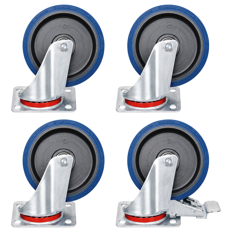 Lenkrollen-Set komplett | 200 mm | verstärkte Bauweise | mit Bremse | für 600 & 800 Liter Stahlcontainer | VERWO