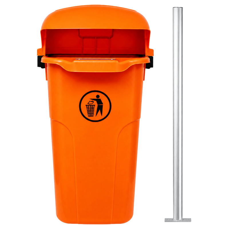 Abfalleimer 50 Liter | Modell DIN | Wandmontage | Grün / Orange | optional mit Rohrpfosten | VERWO