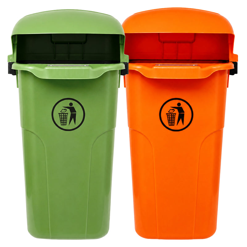 Abfalleimer 50 Liter | Modell DIN | Wandmontage | Grün / Orange | optional mit Rohrpfosten | VERWO