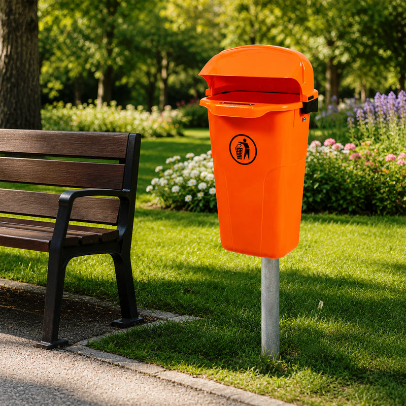Abfalleimer 50 Liter | Modell DIN | Wandmontage | Grün / Orange | optional mit Rohrpfosten | VERWO