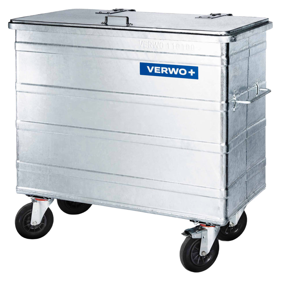 Stahlcontainer 800 Liter | bis 400 kg | feuerverzinkt | optional mit Fusspedal oder Gabelstaplerführungen | inkl. Lenkrollen & Bremse | VERWO