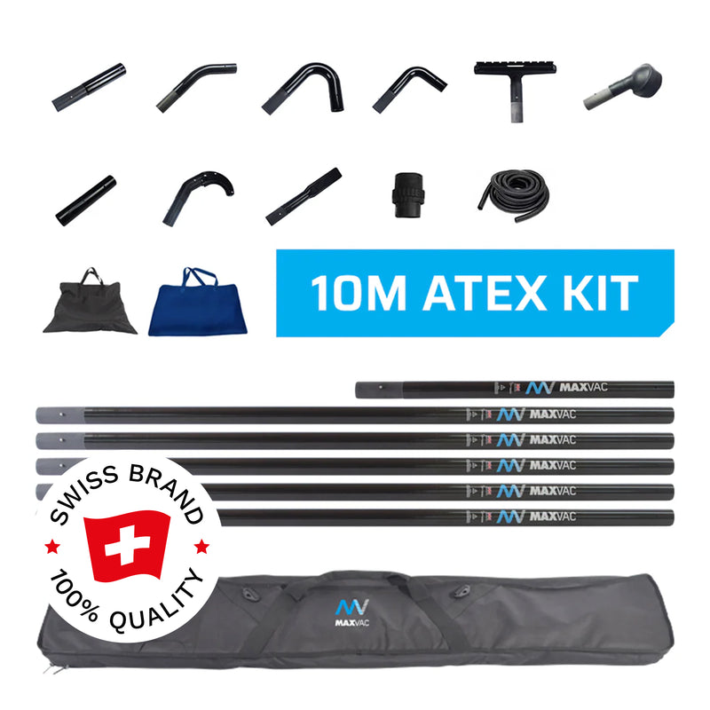 10 m ATEX-Reinigungs-Set | 3K-Kohlefaser-Saugrohre | für grosse Höhen | Maxvac EasyReach