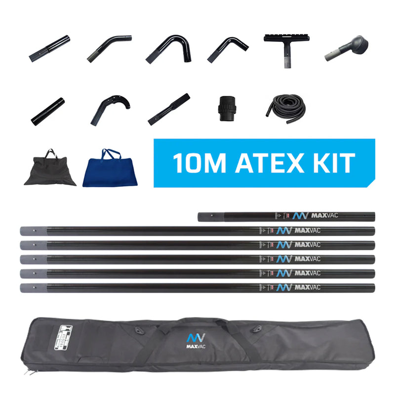 10 m ATEX-Reinigungs-Set | 3K-Kohlefaser-Saugrohre | für grosse Höhen | Maxvac EasyReach