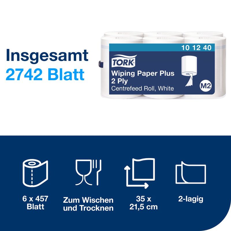 Papierwischtücher M2 | Stark | Centerfeed | hülsenlos | 2-lagig | 160 m | 457 Blatt | Advanced | TORK 101240