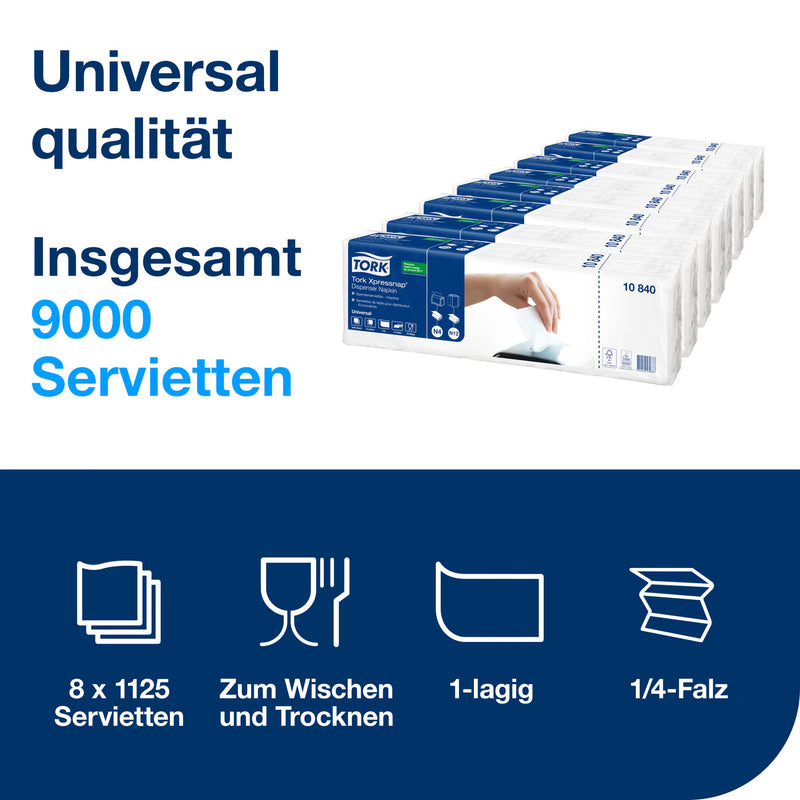 Spenderservietten N4 | Weiss | Xpressnap® | 1-lagig | 10,7 x 16,5 cm | 9000 Stück | Universal | TORK 10840