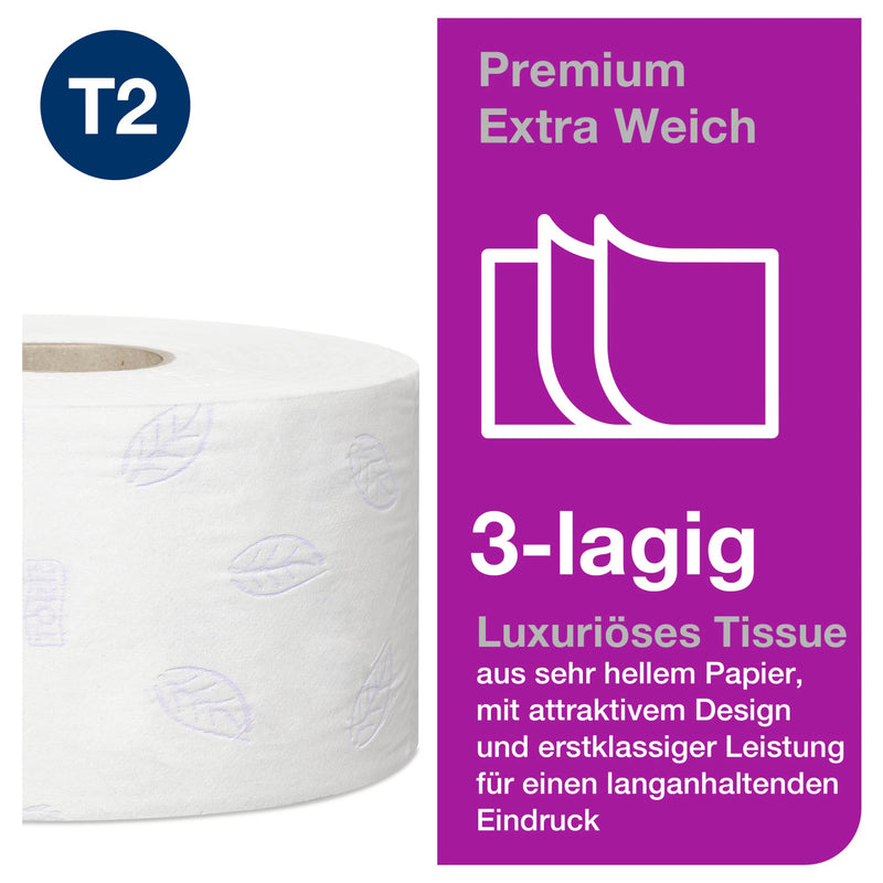Toilettenpapier Extra Soft Mini Jumbo T2 | 3-lagig | 120 m | 600 Blatt | Premium | TORK 110255