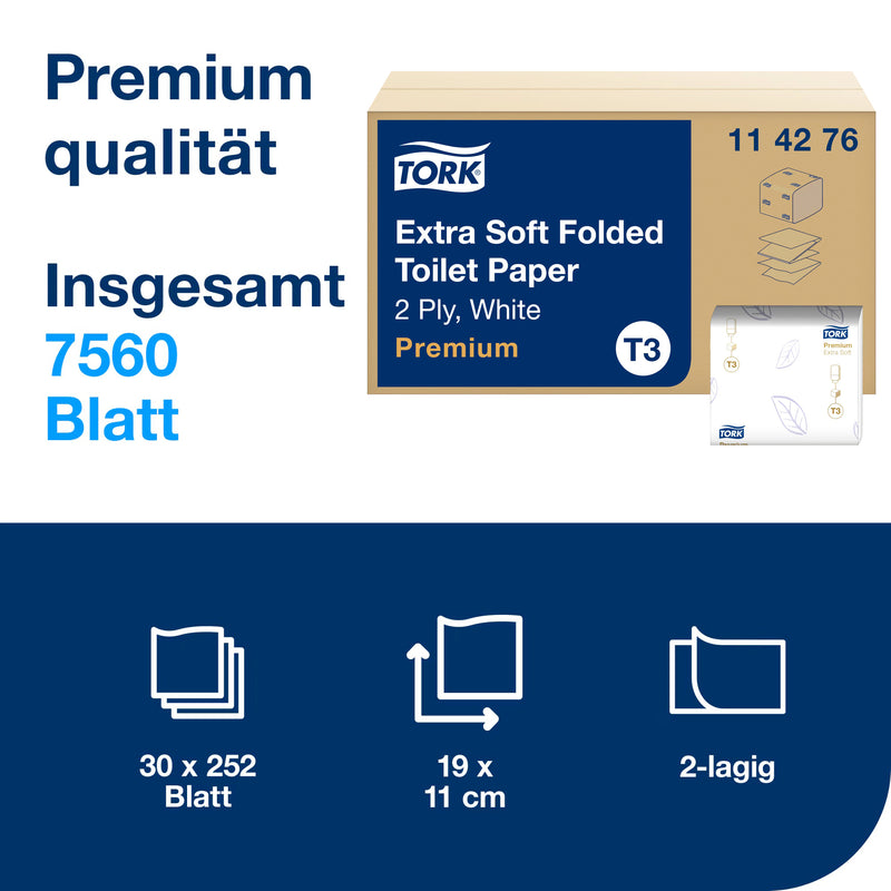 Toilettenpapier Extra Soft Einzelblatt T3 | 2-lagig | 7560 Blatt | Premium | TORK 114276