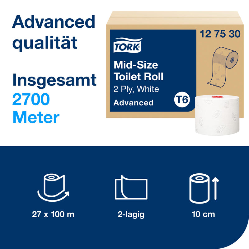 Toilettenpapier Mid-Size Midi T6 | 2-lagig | 100 m | Advanced | TORK 127530