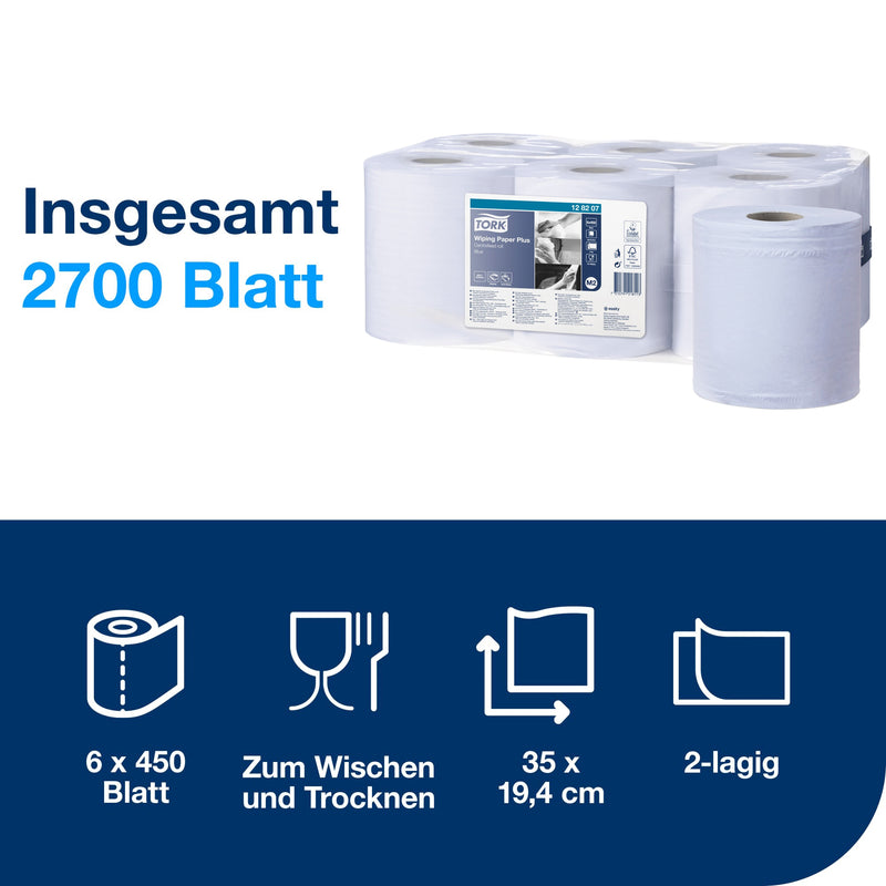 Mehrzweck-Papierwischtücher M2 | Blau | Stark | SmartCore® | 2-lagig | 157.50 m | 450 Blatt | Advanced | TORK 128207