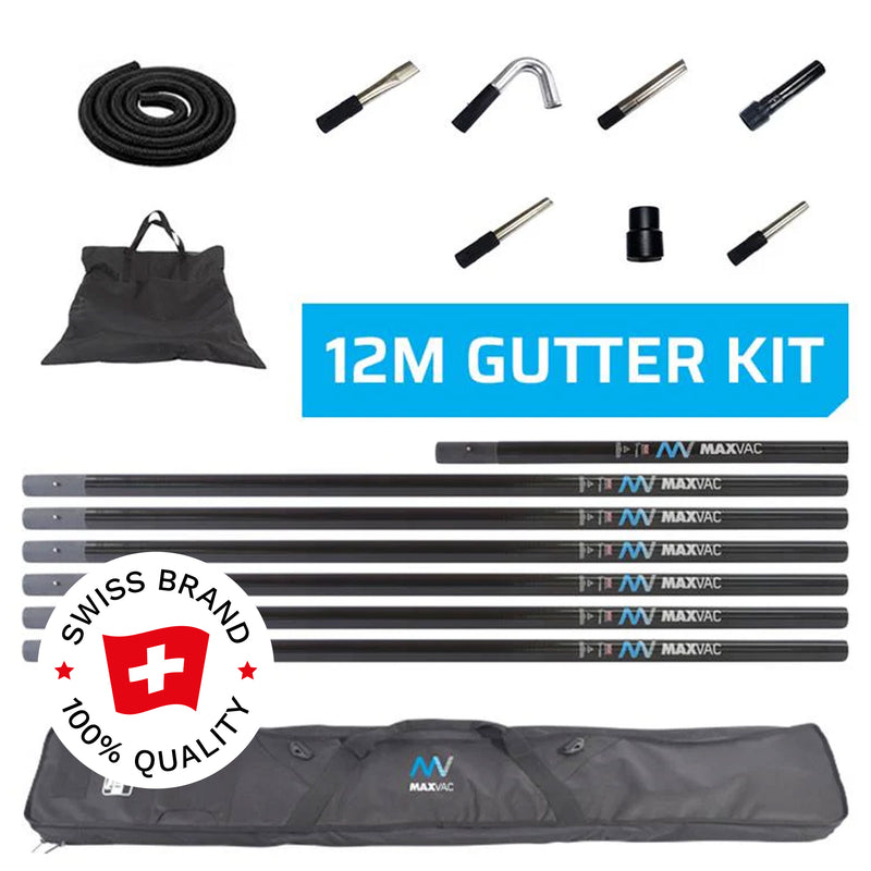 10 m Staubsauger-Set | 3K-Kohlefaser-Saugrohre | für grosse Höhen | Maxvac EasyReach