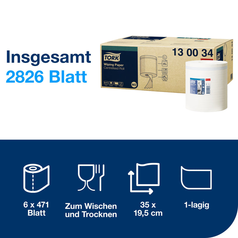 Papierwischtücher M2 | Centerfeed | QuickDry | 1-lagig | 165 m | 471 Blatt | Premium | TORK 130034