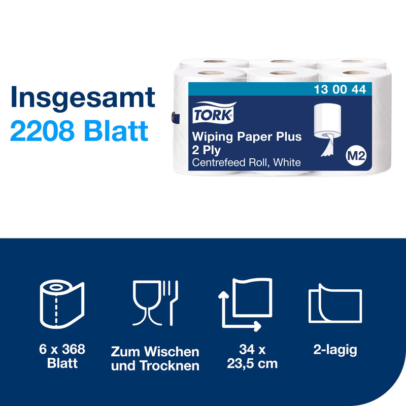 Mehrzweck-Papierwischtücher M2 | Stark | Centerfeed | QuickDry | 2-lagig | 125 m | 368 Blatt | Premium | TORK 130044