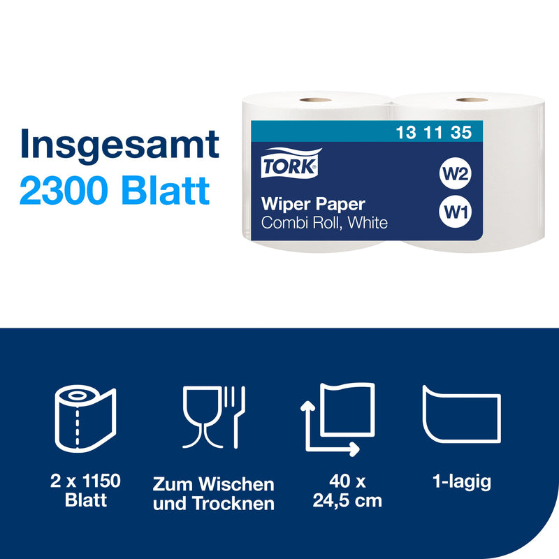Mehrzweck-Papierwischtücher W1/2 | 1-lagig | 460 m | 1150 Blatt | Advanced | TORK 131135