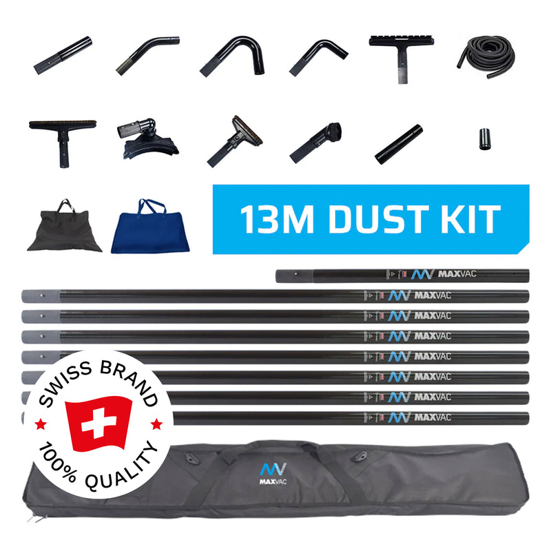 13 m Staubsauger-Set | 3K-Kohlefaser-Saugrohre | für grosse Höhen | Maxvac EasyReach