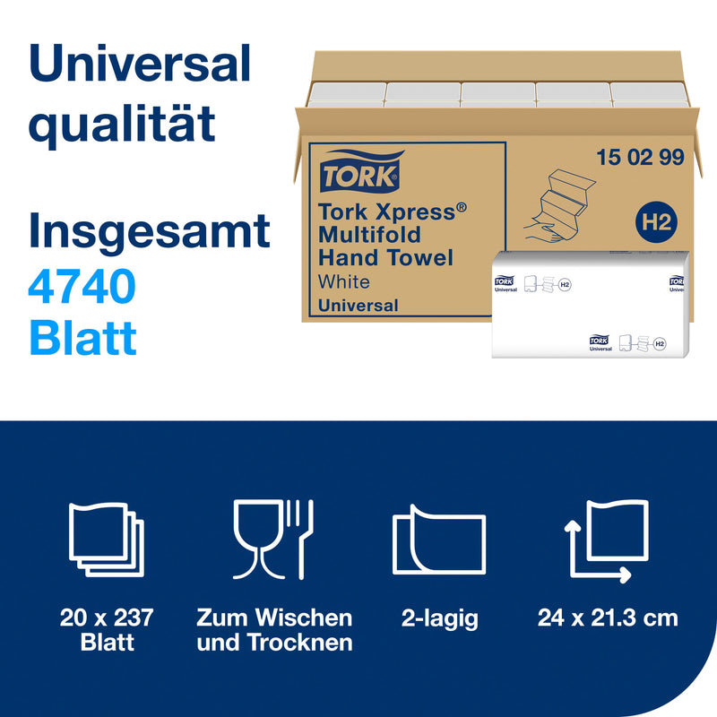 Papierhandtücher Xpress® Multifold H2 | 2-lagig | Universal | Recycling | TORK 150299