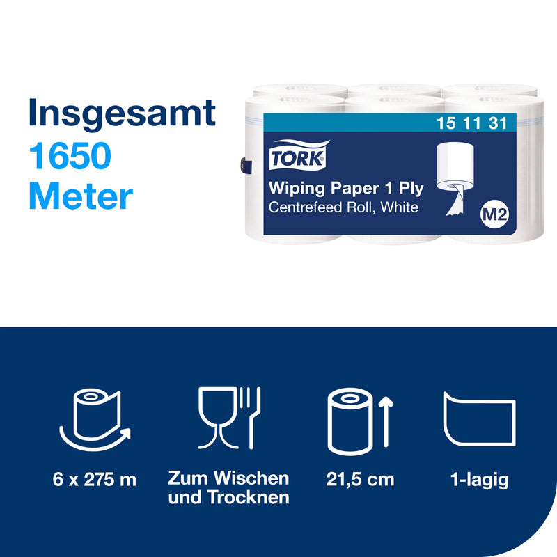 Papierwischtücher M2 | Centerfeed | 1-lagig | 21.50 x 275 m | Advanced |TORK 151131