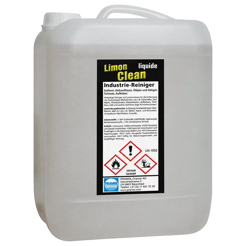 Industriereiniger für Klebstoff-, Fett- & Ölrückstände | Limonenbasis | flüssig & gebrauchsfertig | Pramol LimonClean Liquid