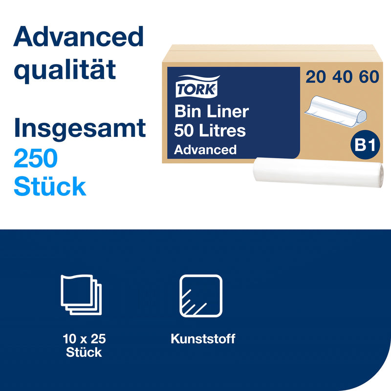 Abfallsäcke B1 | 50 Liter | Transparent | Advanced | TORK 204060