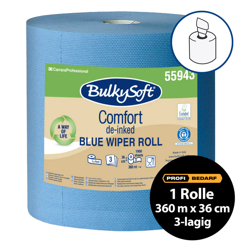 Jumbo-Papierreinigungsrolle Comfort Recycling | 3-lagig | 360 m x 36 cm | de-inked | BulkySoft®