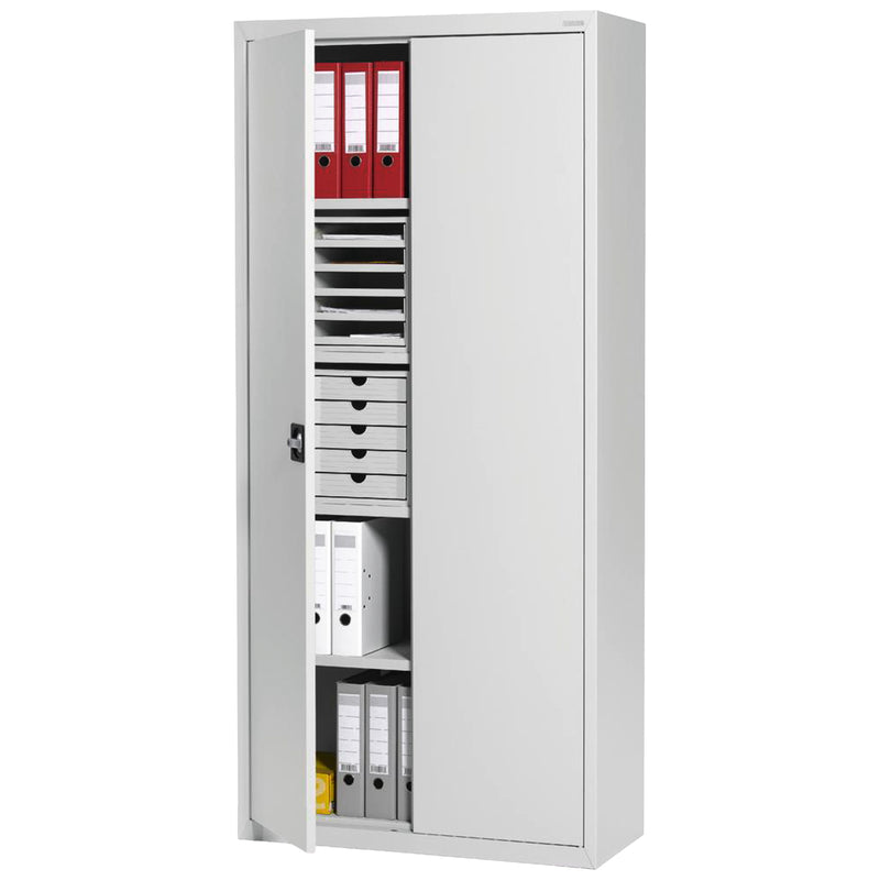 Stahlschrank mit Flügeltüren 92 × 42 × 195 cm | 4 Fachböden | 60 kg pro Boden | abschliessbar | 55 Ordner | diverse Farben