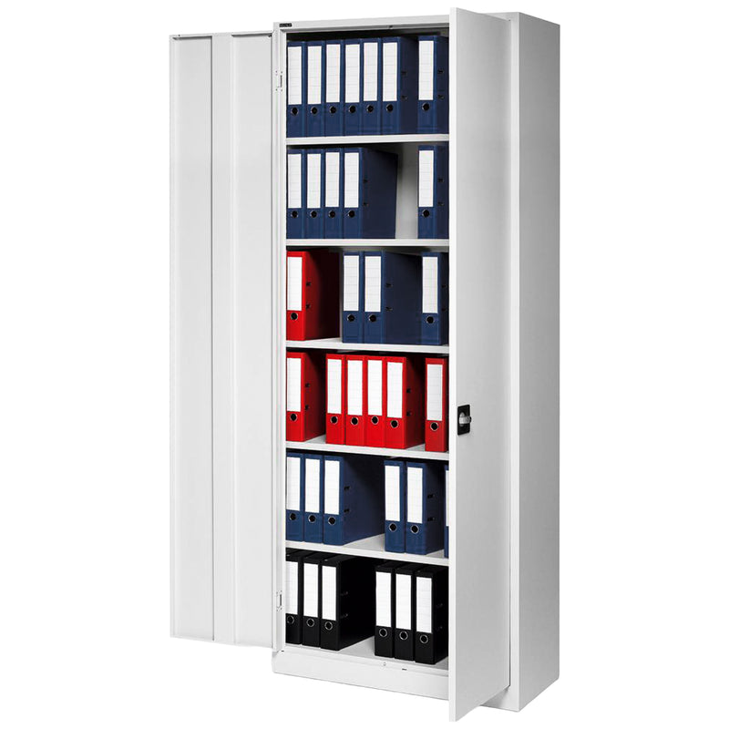 Stahlschrank mit Flügeltüren 92 × 42 × 195 cm | 4 Fachböden | 60 kg pro Boden | abschliessbar | 55 Ordner | diverse Farben