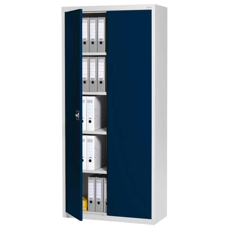 Stahlschrank mit Flügeltüren 92 × 42 × 195 cm | 4 Fachböden | 60 kg pro Boden | abschliessbar | 55 Ordner | diverse Farben