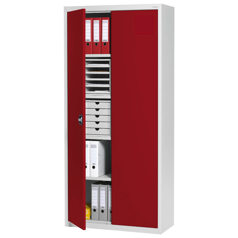 Stahlschrank mit Flügeltüren 92 × 42 × 195 cm | 4 Fachböden | 60 kg pro Boden | abschliessbar | 55 Ordner | diverse Farben
