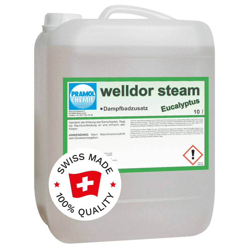 Dampfbadzusatz | Eukalyptusduft | für Dampfbäder & Aromagrotten | vitalisierend & erfrischend | Pramol Welldor Steam