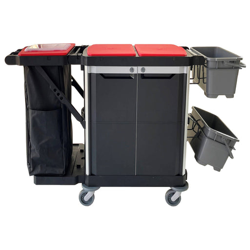 System-Reinigungswagen H | 2 x 22 Liter | 120 L Abfalleinheit | abschliessbar | Recycling-Kunststoff | Cleanfix ReUse