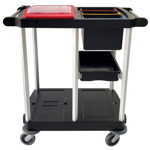 Reinigungswagen | Bürowagen | 3 x 7 Liter | Auszugfach | Abfallsackhalter | Recycling-Kunststoff | Cleanfix ReUse