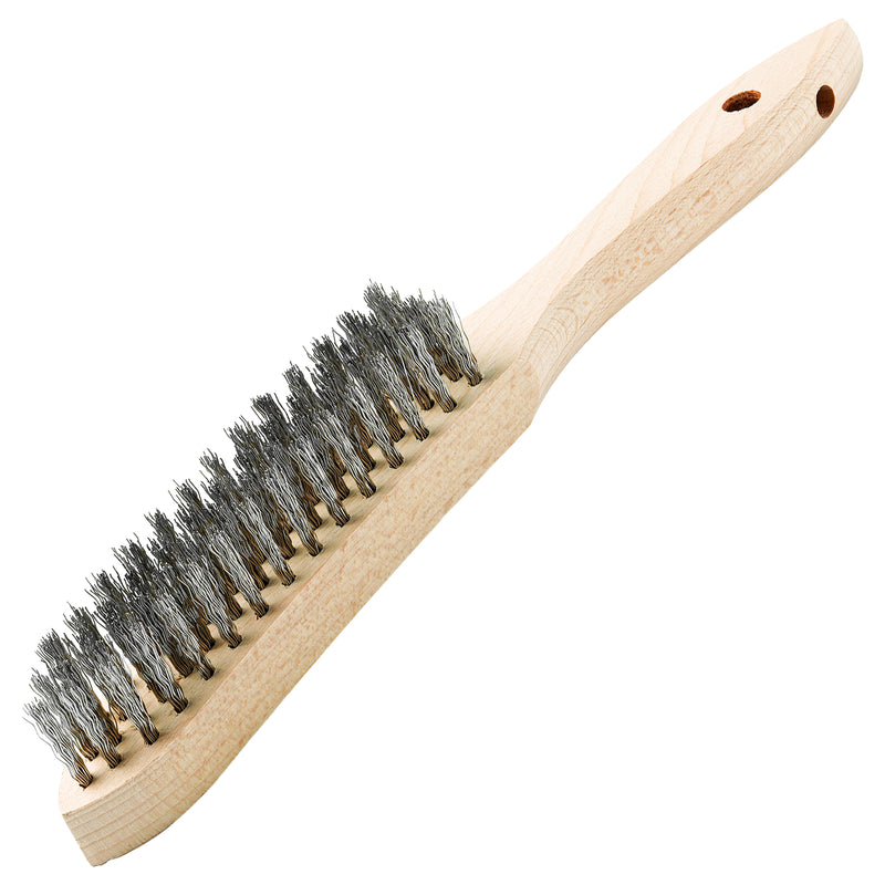 Drahtbürste Tom Pro W | 4 Reihen | gewelltem Edelstahl | Holzgriff | Schuller Eh`klar