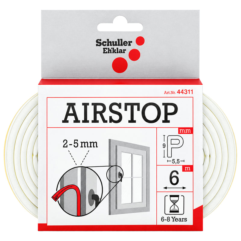 EPDM-Dichtungsband | 6 m | P-Profil | Spaltmass 2-5 mm | Lebensdauer ca. 6-8 Jahre | Schuller Eh’klar Airstop P