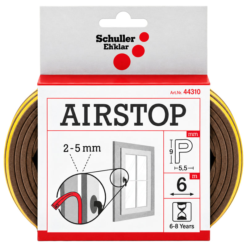 EPDM-Dichtungsband | 6 m | P-Profil | Spaltmass 2-5 mm | Lebensdauer ca. 6-8 Jahre | Schuller Eh’klar Airstop P