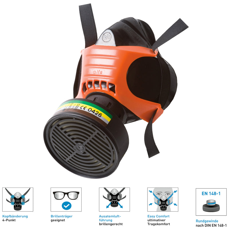 Halbmaske Polimask ALFA | Rundgewinde | anatomisch geformt | DIN EN 140 | Ekastu Safety