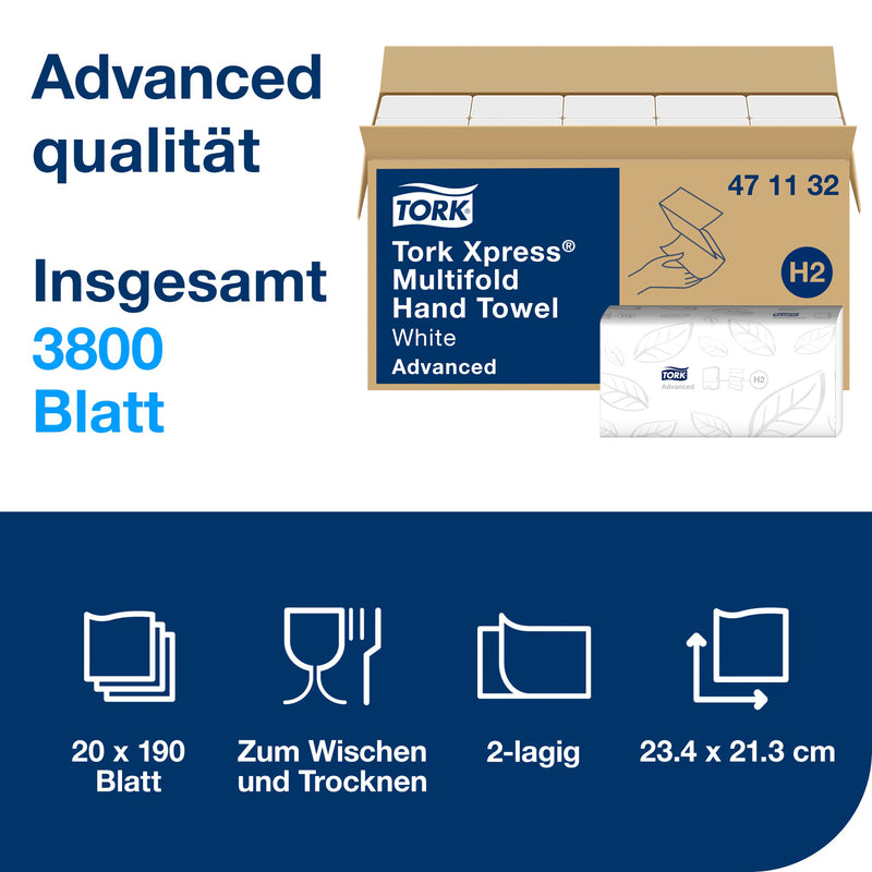 Papierhandtücher Xpress® Multifold H2 | 2-lagig | Advanced | Recycling | TORK 471132