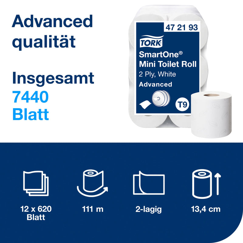 Toilettenpapier SmartOne® Mini T9 | 2-lagig | 111,6 m | 620 Blatt | Advanced | TORK 472193