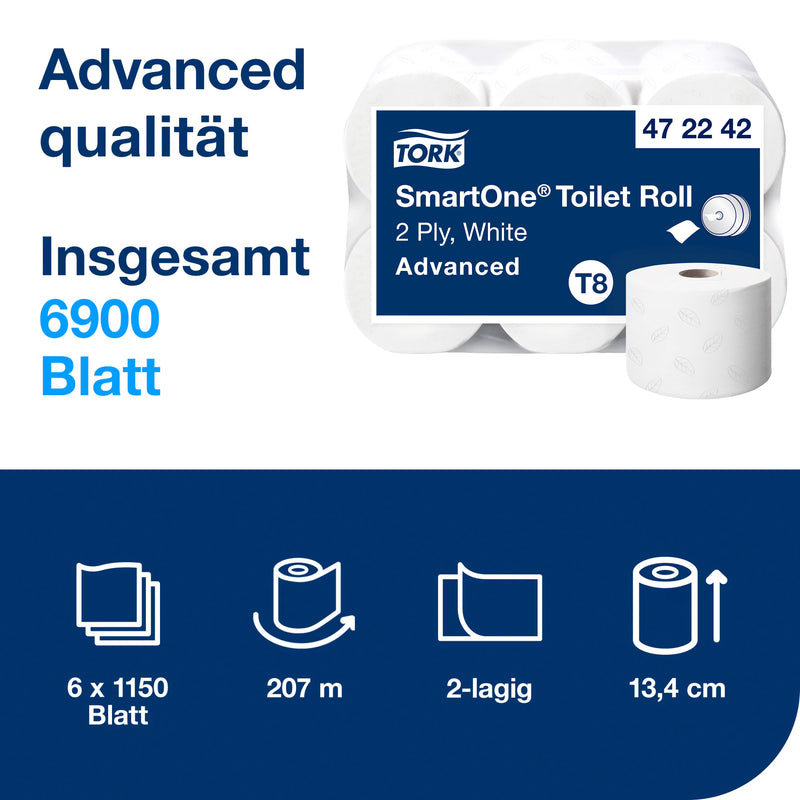Toilettenpapier SmartOne® T8 | 2-lagig | 207 m | 1150 Blatt | Advanced | TORK 472242