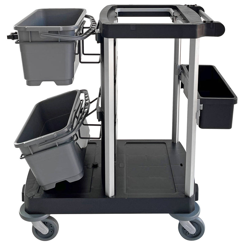 Reinigungswagen | Moppwagen | 2 x 22 Liter | 1 x 15 L | Abfallsackhalter | Recycling-Kunststoff | Cleanfix ReUse