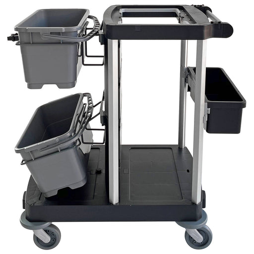 Reinigungswagen | Moppwagen | 2 x 22 Liter | 1 x 15 L | Abfallsackhalter | Recycling-Kunststoff | Cleanfix ReUse