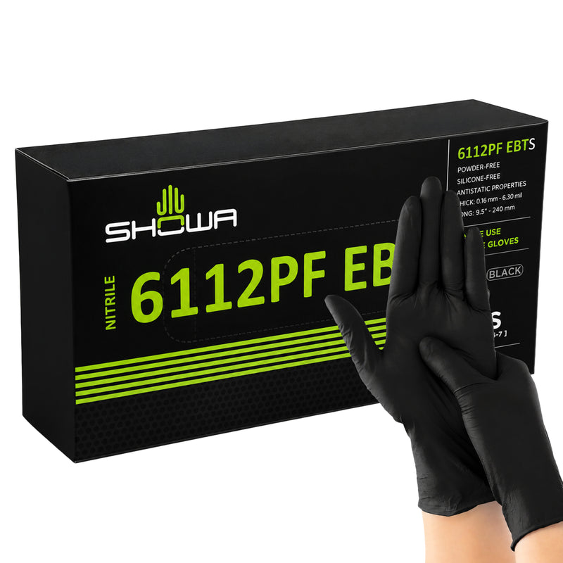Einweg-Nitrilhandschuhe Schwarz | latexfrei & ungepudert | antistatisch | lebensmittelgeeignet | SHOWA 6112PF EBT