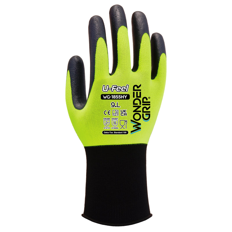 Spandex-Polyester-Arbeitshandschuhe | Kat II | Nitril-Beschichtung | Touchscreen fähig | extra feinfühlig | Wonder Grip® WG-1855HY U-FEEL