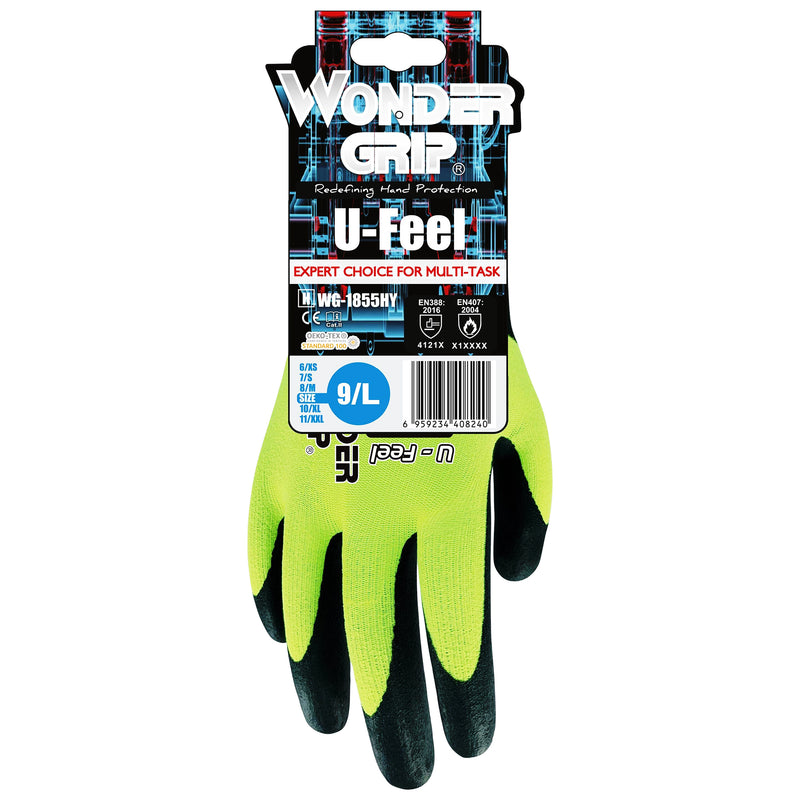 Spandex-Polyester-Arbeitshandschuhe | Kat II | Nitril-Beschichtung | Touchscreen fähig | extra feinfühlig | Wonder Grip® WG-1855HY U-FEEL