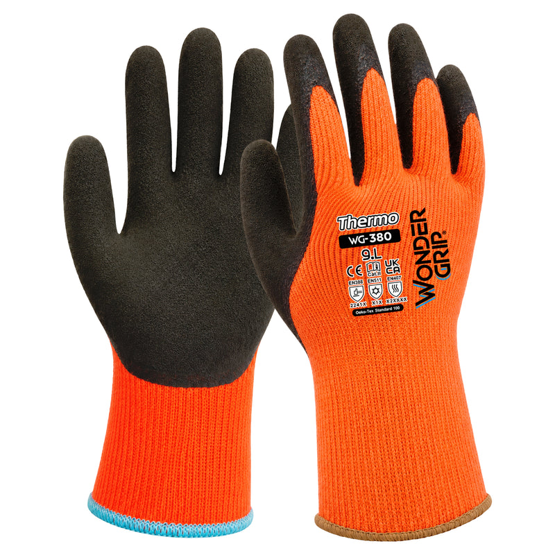 Acryl-Kälteschutzhandschuhe | Kat II | doppelte Latex-Beschichtung | Kontaktkälte Stufe 1 | Hi-Vis Orange | Wonder Grip® WG-380 THERMO