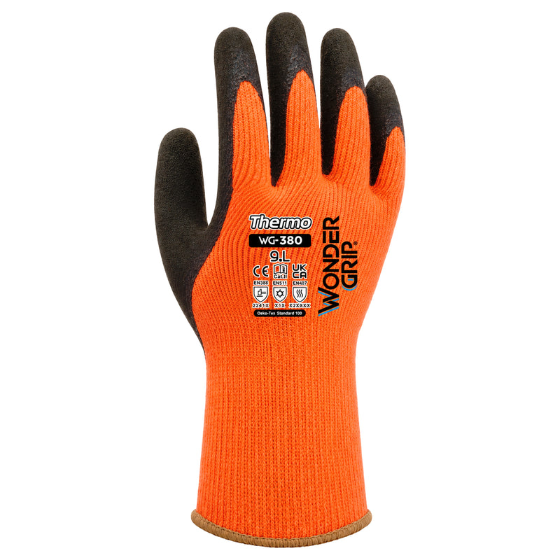 Acryl-Kälteschutzhandschuhe | Kat II | doppelte Latex-Beschichtung | Kontaktkälte Stufe 1 | Hi-Vis Orange | Wonder Grip® WG-380 THERMO